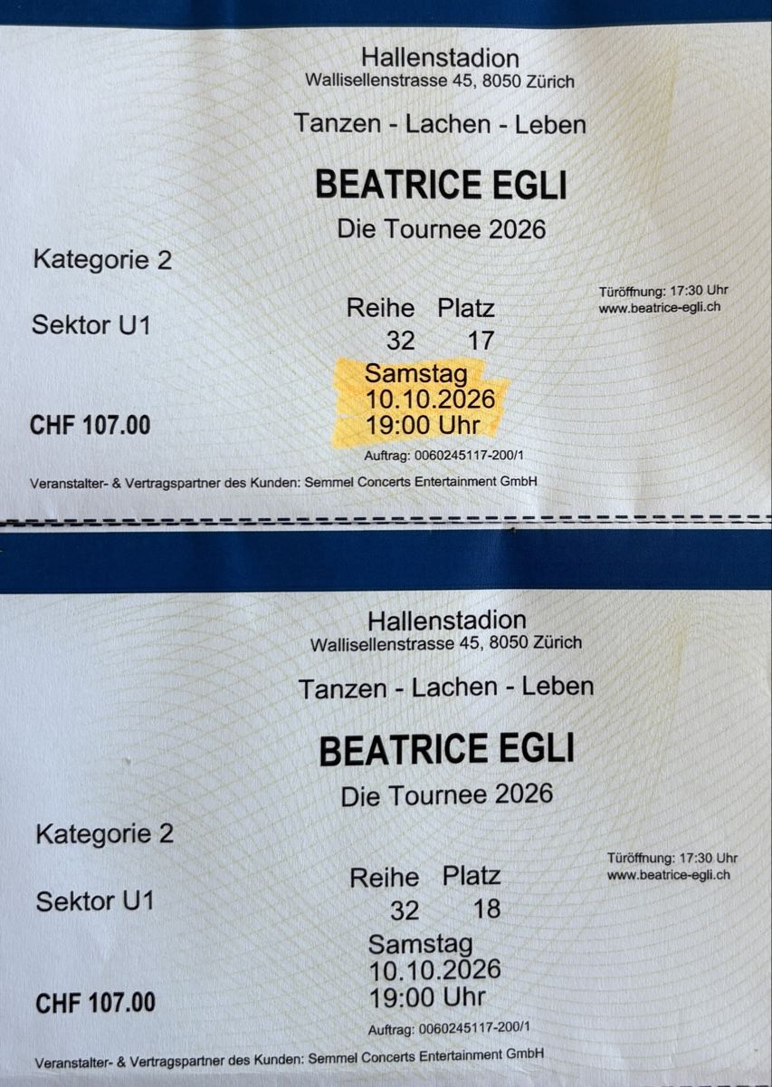 Biglietti: Beatrice Egli Tickets – Nuovo e nell'imballaggio originale da Stäfa venduto da Protea3