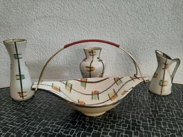 50er 60er vintage Jasba Keramik 3 Vasen + Schale Mid Century