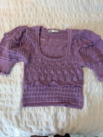 Zara Knit Top - Lilac, Romantic Details, Size Small