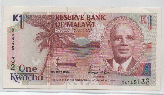 Banconote: 1 KWACHA - MAGGIO 1982  - MALAWI – Usato da CHIASSO venduto da Rochelle59.