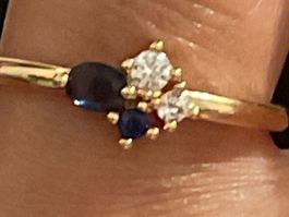 Jolie bague fine plaqué 54 pierres onyx, zircon bleue blanch
