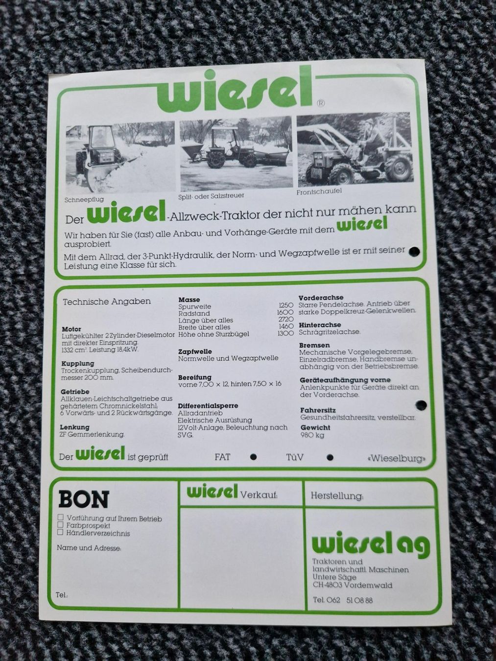 Schilter Trattori: Original Prospekt Schilter Wiesel Traktor – Usato da Dürnten venduto da Bachtel84 1