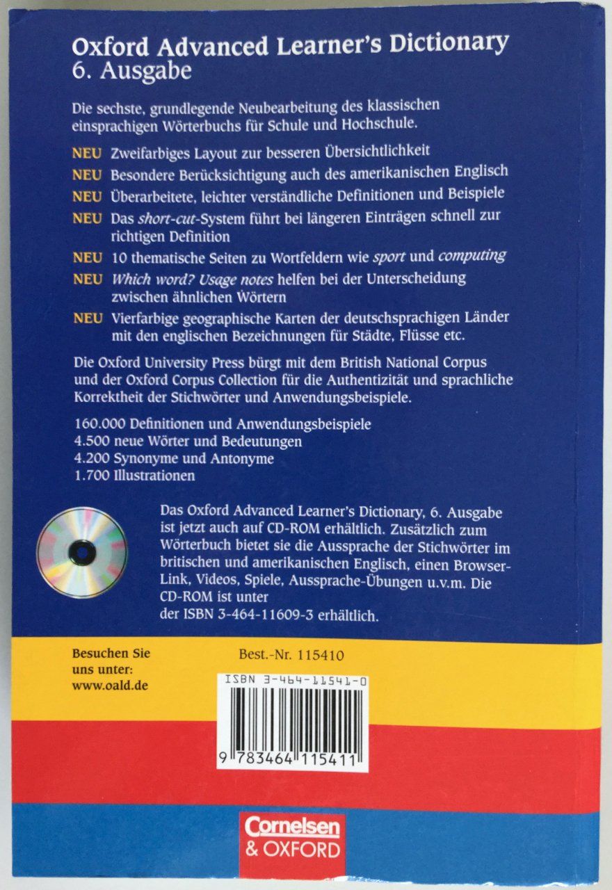 Libri: Oxford Advanced Learner`s Dictionary 6. Ausgabe – Usato da Bremgarten b. Bern venduto da .Anita. 1
