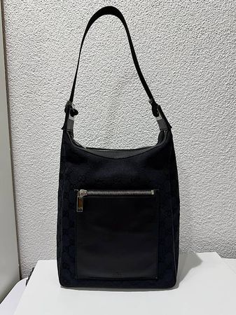Gucci Schulter Handtasche GG Canvas Hobo Bag Schwarz Leder