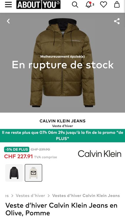 Calvin Klein veste hiver vert-olive / WinterJacke xs 4