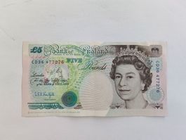 5£ Pfund Banknoten Bank of England von 1990, guter Zustand