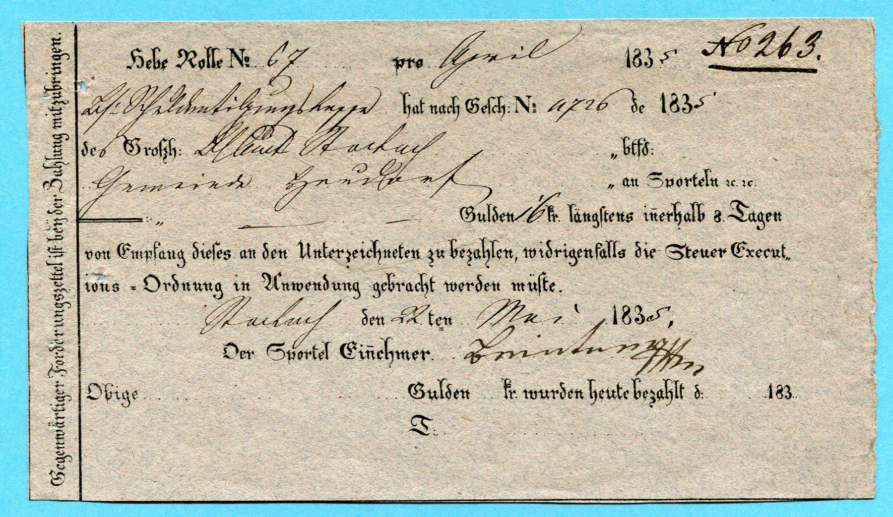 Tous les timbres: Sportelforderung 1835 – D'occasion à Opfikon par Prophila