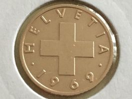 2 Rappen 1969 vz, gerahmt