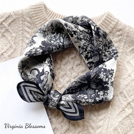 New 53cm Silk Scarf, Black and White Abstract Forest