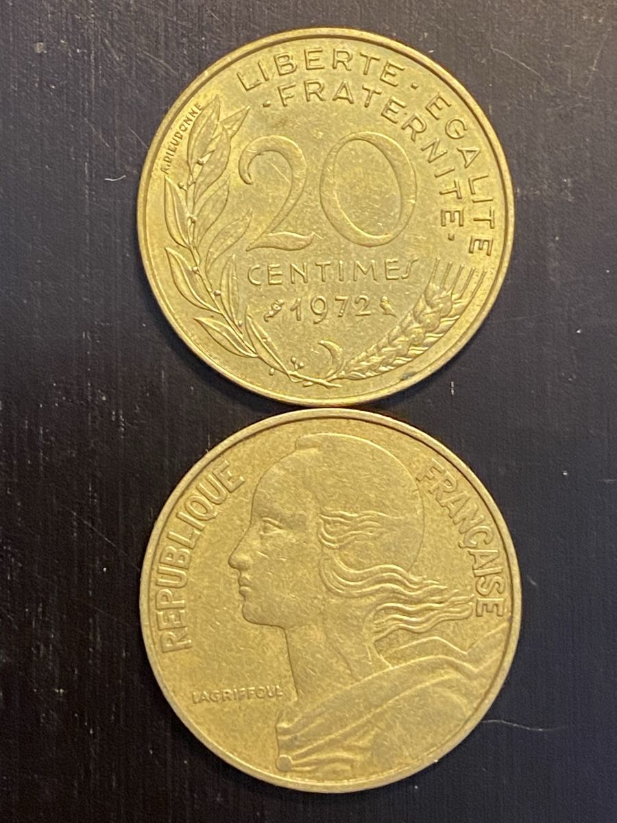 Tutti le monete: France, RARE 20 cts 1972 Bronze  – Usato da Corsier-sur-Vevey venduto da Ginoarturo
