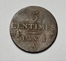 5 centimes L’an 4 France, très rare A 