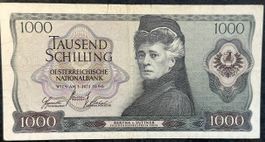 1000 Schilling Banknote Österreich 1966, Top Zustand!