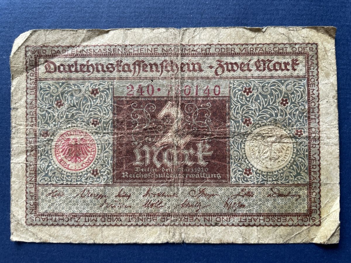Billets de banque: 2 Mark Darlehnskassenschein 1920 gebraucht – D'occasion à Neuhausen par luckimucki