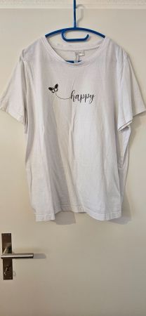 T-Shirt Gr. 44/46 Weiss mit Aufdruck Happy