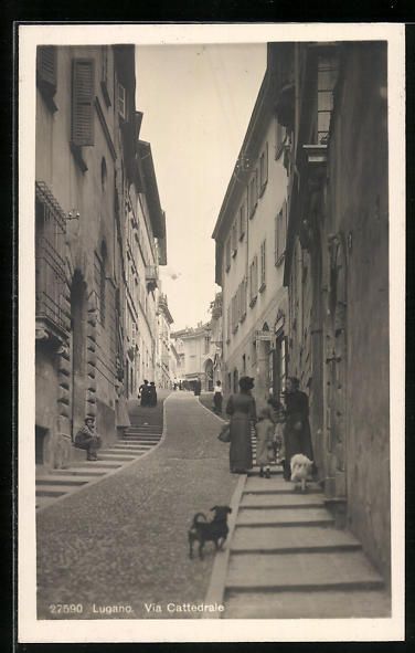 Cartoline postali: AK Lugano, Via Cattedrale, 1923 – Usato da Berlin venduto da bartko-reher