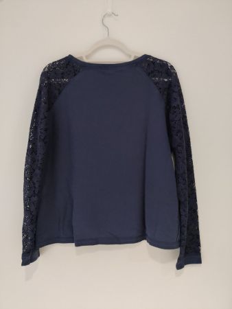 Navy Shirt mit Spitzeärmel, Grösse M-L, Top Zustand