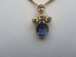 Saphir Brillant Anhänger mit Kette-18 K.Gold