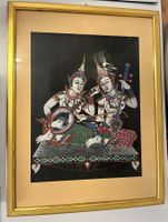 Thai Seidenbild, gerahmt, Musiker, Kunsthandwerk