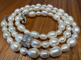 SÜSSWASSER Collier Halskette Perlenkette 42 cm Platin NEU