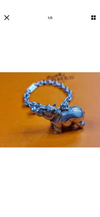 Breloque Cadenas HERMES Hippopotame En Argent (2005) - Pour Sac - 35,6 G - Occasion Très Bon état