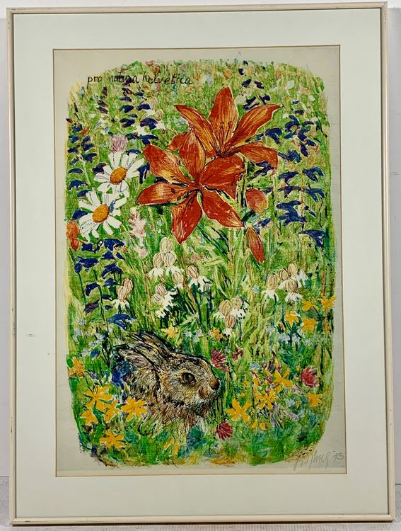 Fritz Hug (1921-1989) Lithographie Frühling mit Hase Handsi | Kaufen ...