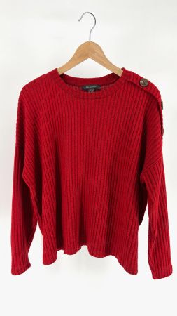 Roter oversize Strickpullover mit Knopfdetails - Gr. L