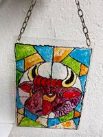 Farbiges Glasbild handgemacht Stier 25x19cm