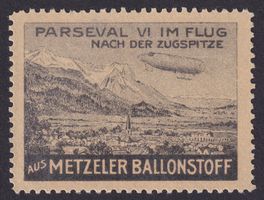 Flugspende Vignette 1912.6Cf schwarz, Parseval VI im Flug