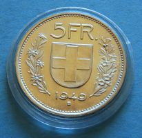 5 Fr. Silber Schweiz 1949 in Kapsel !