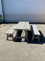 Grosse Gartentischgruppe, Country Planken, Grau behandelt
