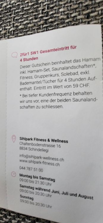 2 für 1 Gutschein Sihlpark Fitness und Wellness (Neu und ...