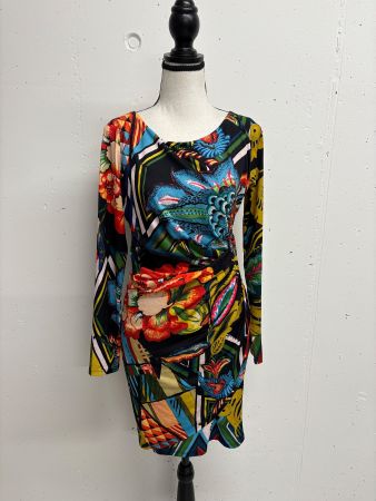 Desigual Kleid Gr. S schwarz bunt langarm Wickelkleid