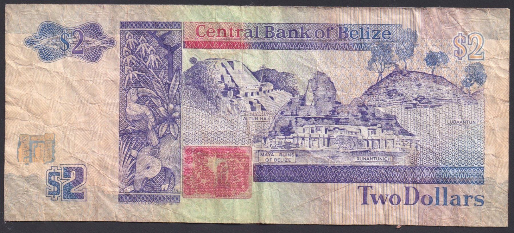 Banconote: Belize 2 Dollars 1990 – Usato da Brugg AG venduto da banknoten_muesli 1