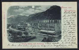 Mondschein-AK Meyringen, Hotels Brünig 