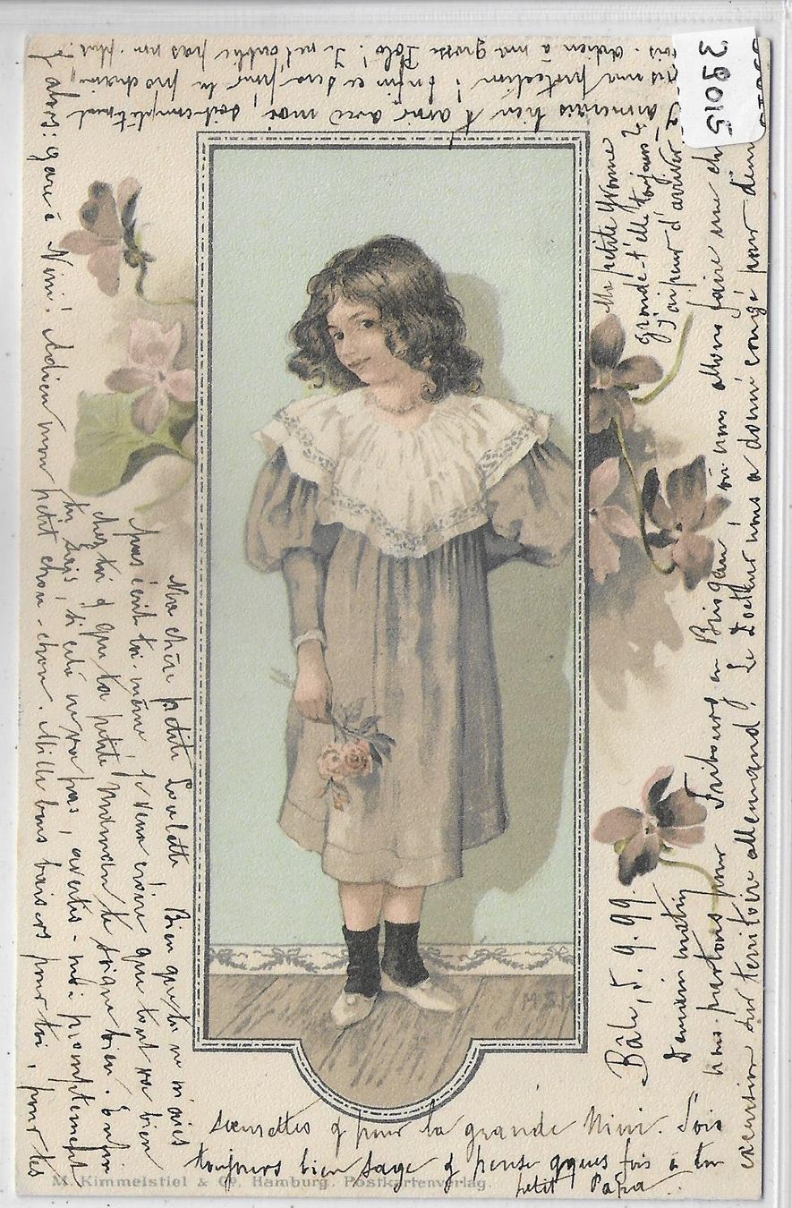 Cartoline postali: Kleines modisches Mädchen - Litho 1899 – Usato da Ettingen venduto da Kartenplanet