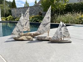 4 Schwemmholz Schiffchen Segelboot 