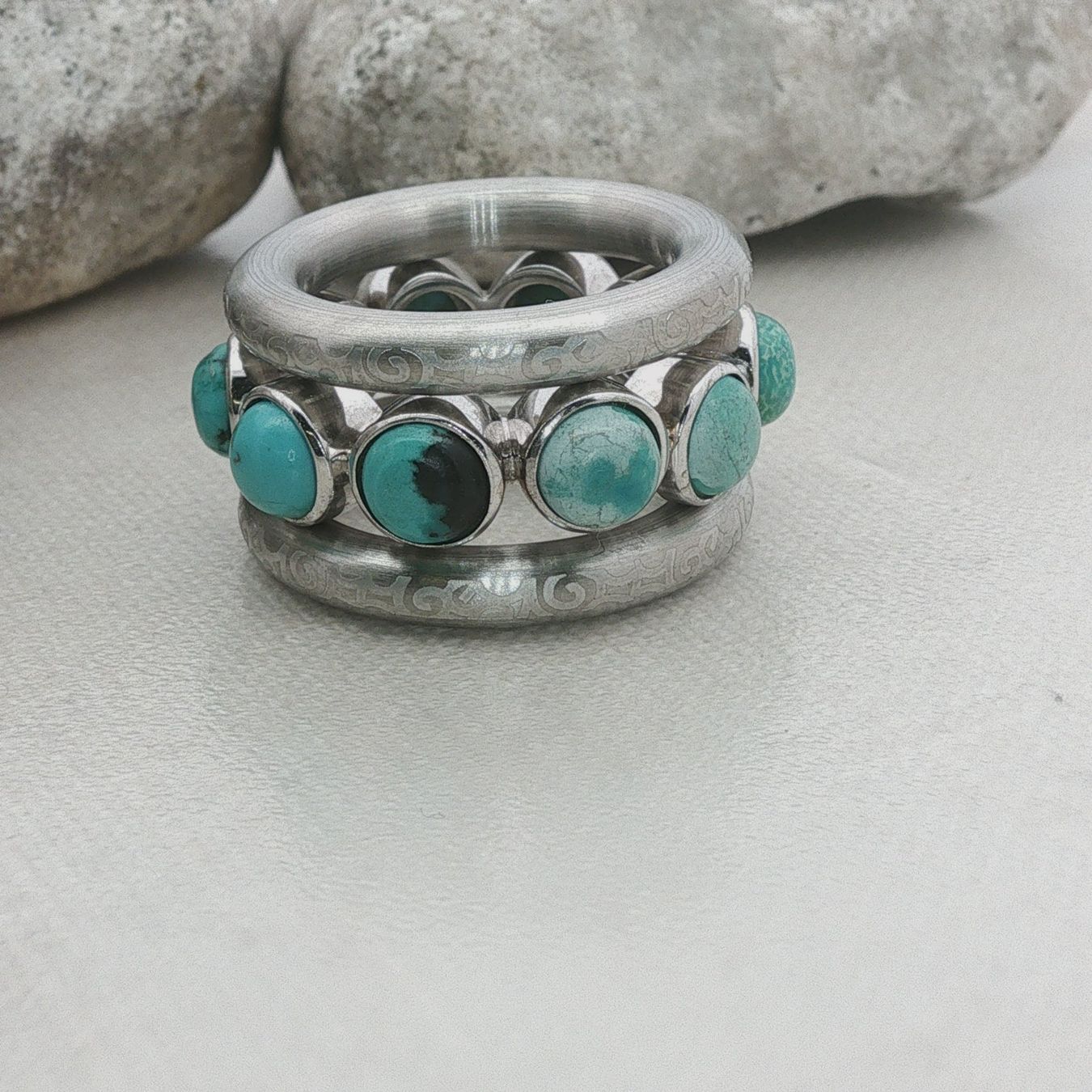 Olga Ribler Bagues: Edelstahl  & Silber Ring Set Türkise Grösse 60 – Neuf (Voir description) à Luzern par Schmuckoutlet 2