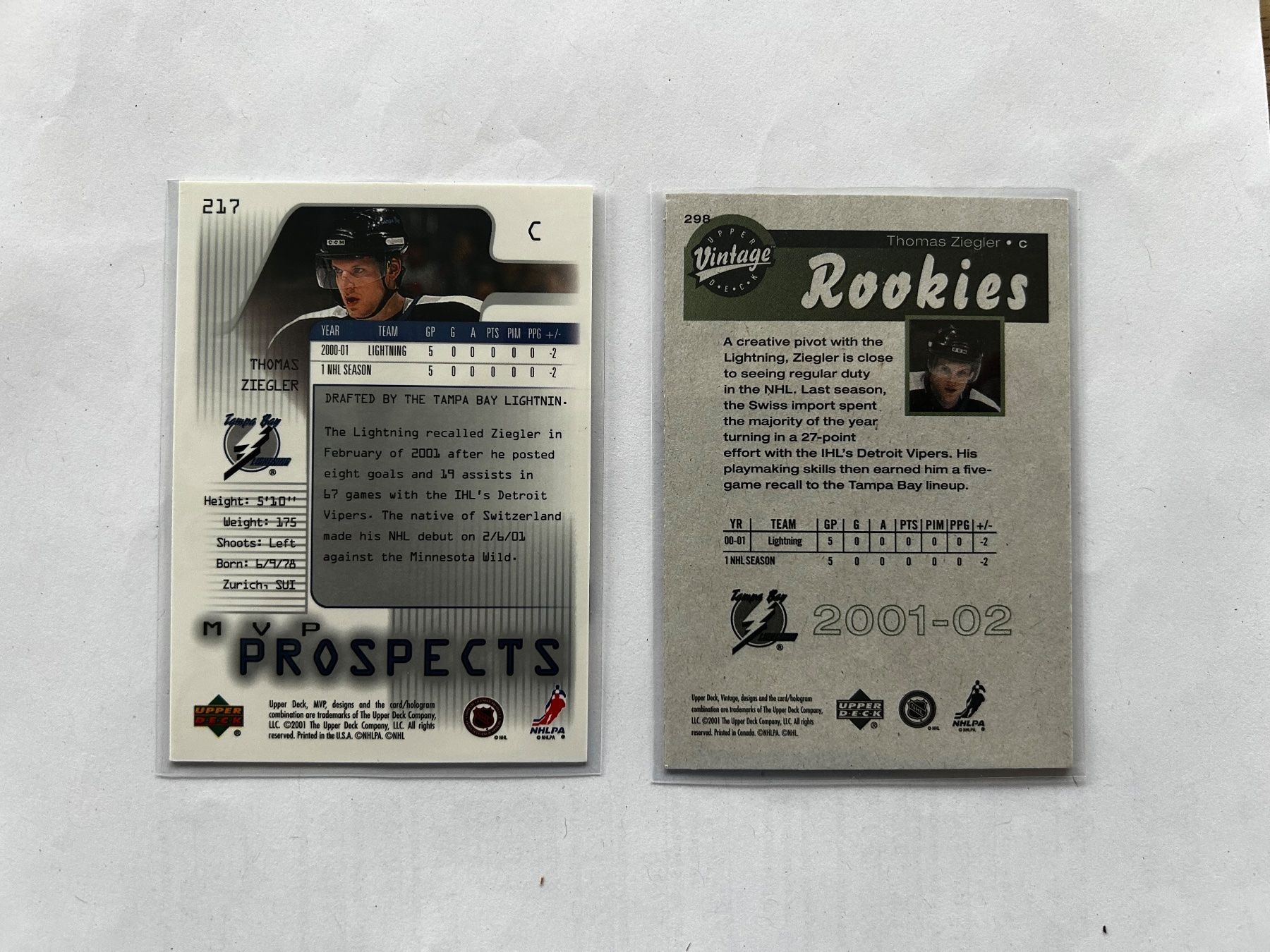 NHL Carte collezionabili: Upper Deck NHL Thomas Ziegler 2er-Set – Usato da Oberwil-Lieli venduto da Mhd 1