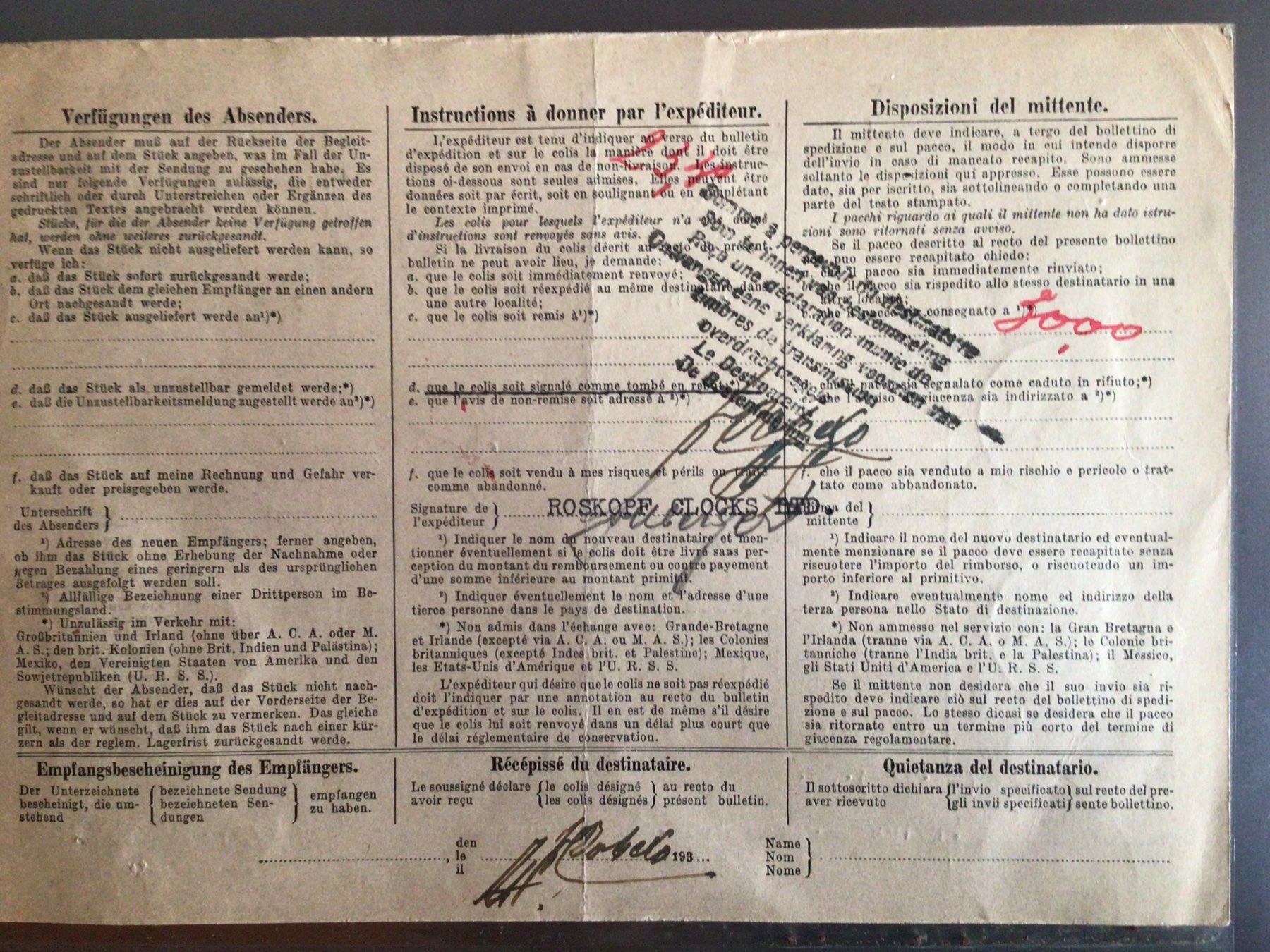 Alle Briefmarken: Paket-Postbeilage Roskopf Grenchen 1933 nach Brüssel – Gebraucht aus Lohn-Ammannsegg von stefanluter 1
