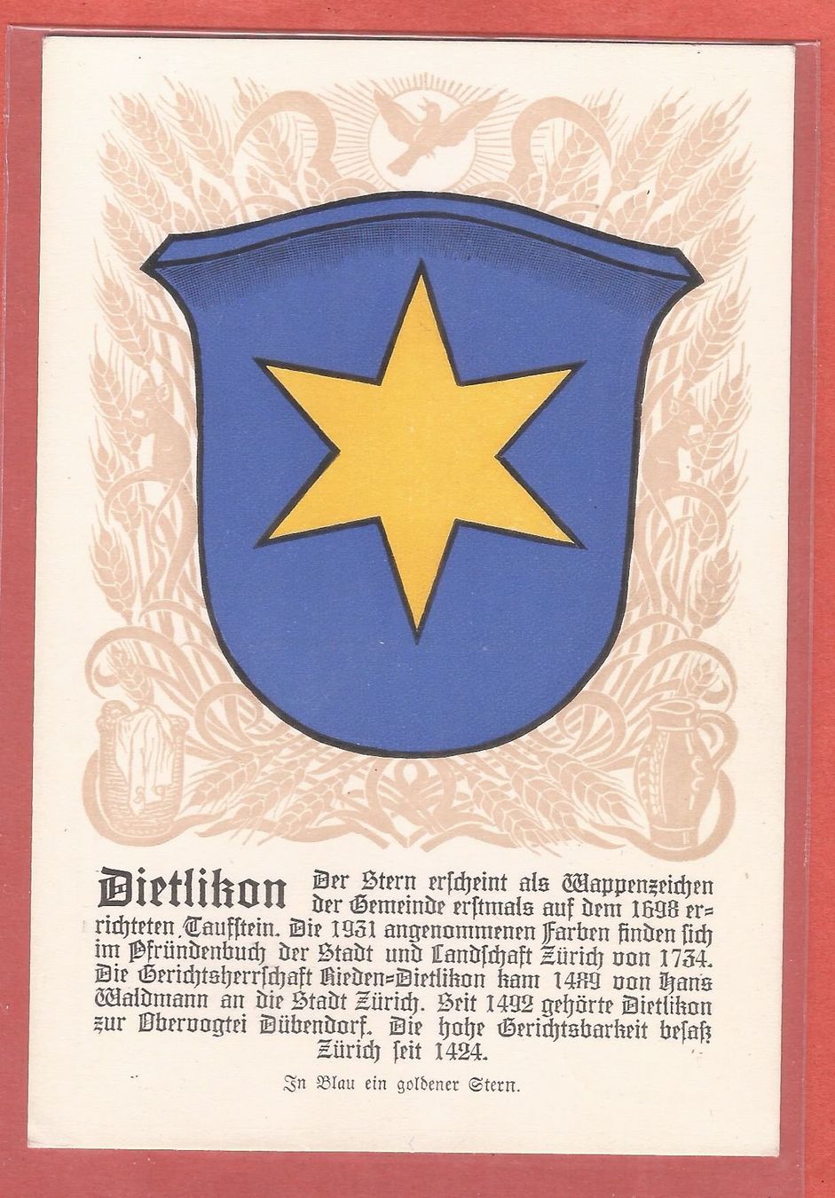 Cartoline postali: Dietlikon - Gemeindewappen - ca. 1915 – Usato da Fislisbach venduto da Porano