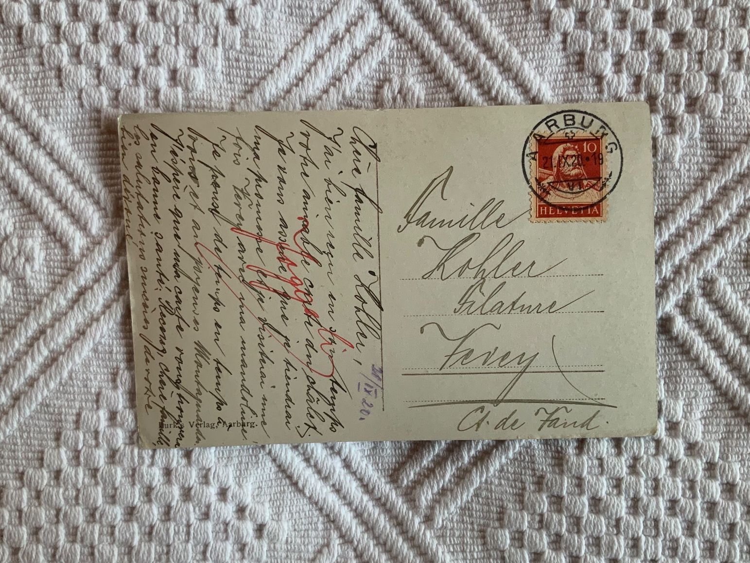 Cartoline postali: Alte Ansichtskarte von Aarburg 1920 – Usato da Vellerat venduto da joromaur 1