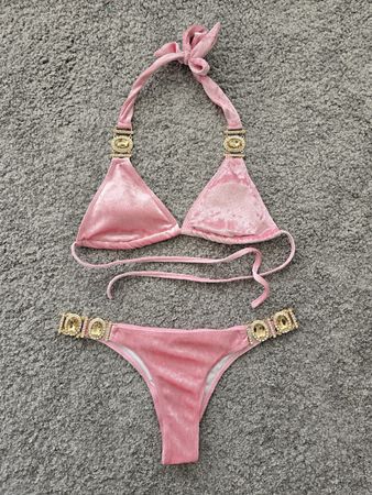 Bikini pink Samt Grösse M neu mit Steinen