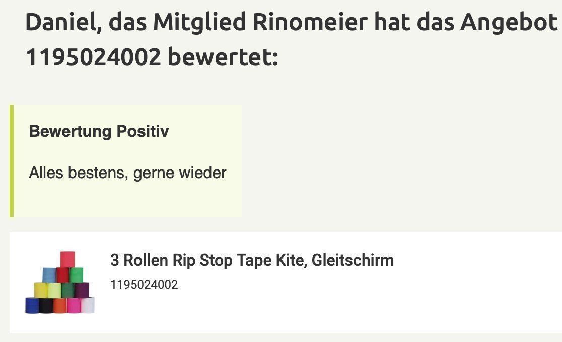 Kite: 3 Rollen Rip Stop Tape Kite, Gleitschirm – Neu und originalverpackt aus Lohn-Ammannsegg von Solosolution_GmbH 2