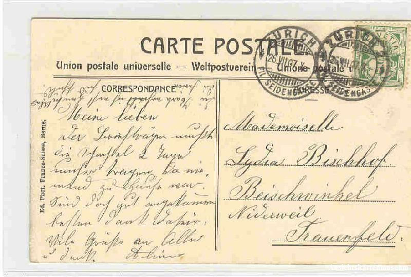 Cartoline postali: Zürich - Alpenquai + 1907 – Usato da Emmenbrücke venduto da teestube 1