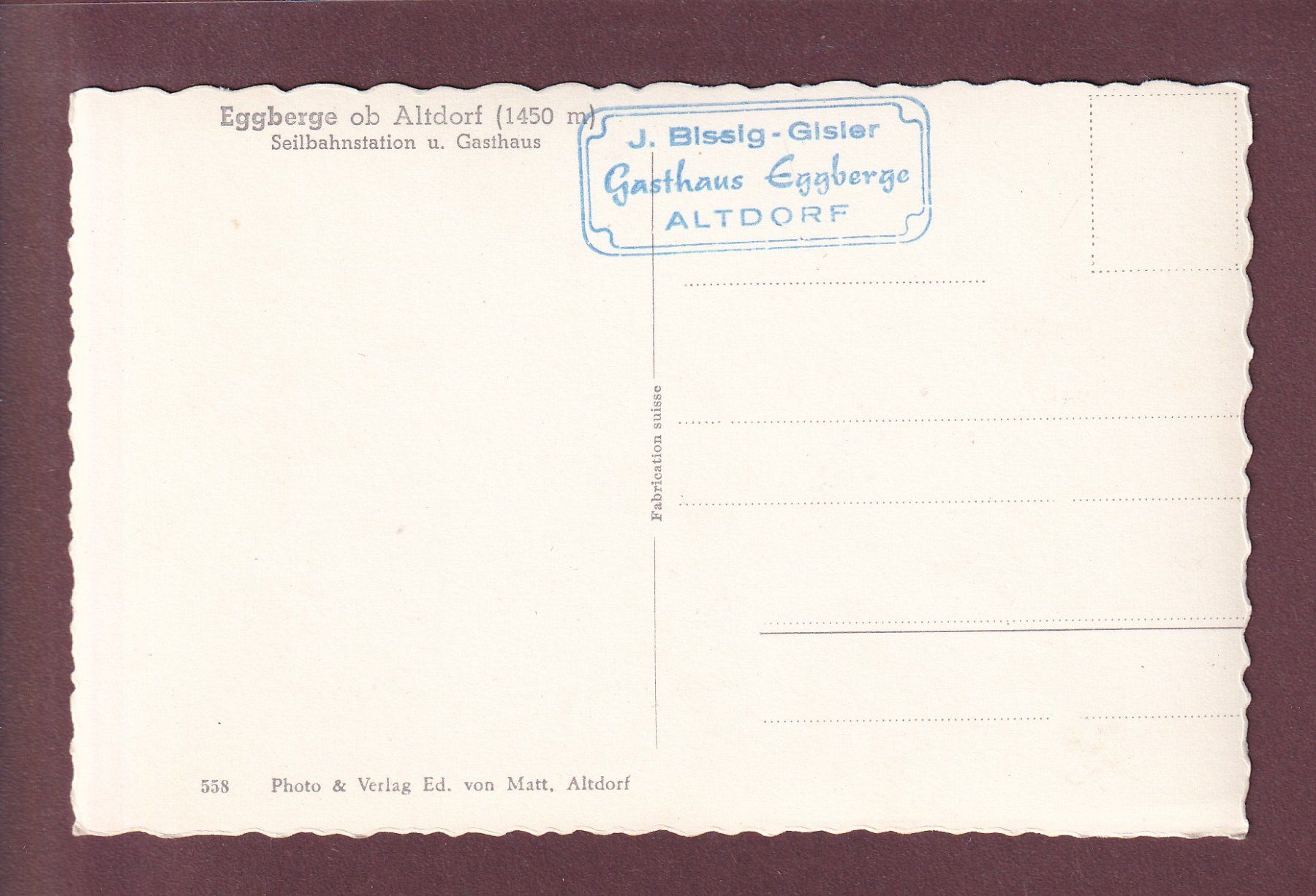 Cartoline postali: EGGBERGE - Gitschen – Usato da Pully venduto da nicecards 1