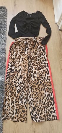 Leopard Print Trousers & Black Crop Top Outfit - Size xl 