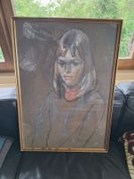 Portrait original d'enfant, pastel sur papier, encadré. 4...