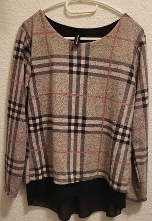 Kariertes Herbst-Langarmshirt mit Chiffon, Grösse M