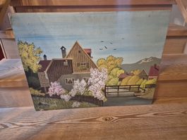 Gemälde von H. Rindlisbacher, Frühlingslandschaft, signiert