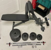 Fitnessbank (Ab&Back Trainer) + Hantelstangen inkl. Gewicht